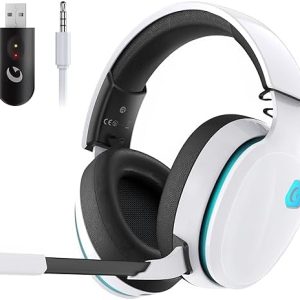 Gtheos 2.4GHz Wireless Gaming Headset for PC, PS4, PS5, Mac, Nintendo Switch, Bluetooth 5.2 Gaming Headphones with Detachable Noise Canceling Microphone, Stereo Sound, 3.5mm Wired Mode for Xbox Series