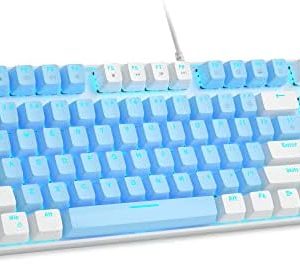 MageGee 75% Mechanical Gaming Keyboard with Blue Switch, LED Blue Backlit Keyboard, 87 Keys Compact TKL Wired Computer Keyboard for Windows Laptop PC Gamer - Blue/White